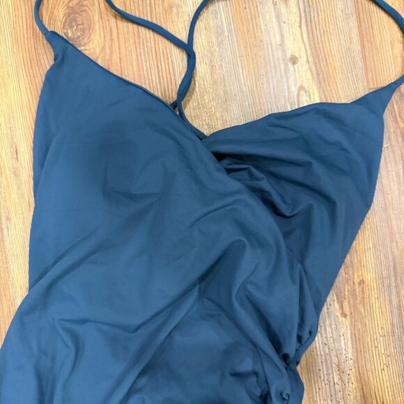 HALARA NWT Softly Zero Ruched Lace Up Bodycon Dress Ink Green Size Small - Picture 5 of 8